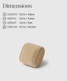 The TAWBURY Bayswater Watch Box Pillows in beige, X-small (55mm), are small velveteen cushion-like objects with dimensions: 2.3 x 2.2 x 1.6 in, and a circumference of 6.5 in—ideal for Bayswater 8 Slot Watch Boxes or as miniature pillows.