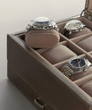 Three metal-banded wristwatches elegantly displayed in a TAWBURY Bayswater Watch Box with removable velveteen-lined, cushioned slots (Beige, 55mm, Small).