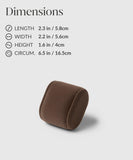 TAWBURY's Bayswater Watch Box Pillows in Brown/Grey, measuring 2.3" x 2.2" x 1.6" with a circumference of 6.5", provide a snug grey velveteen fit for your watch in an X-Small size (55mm).