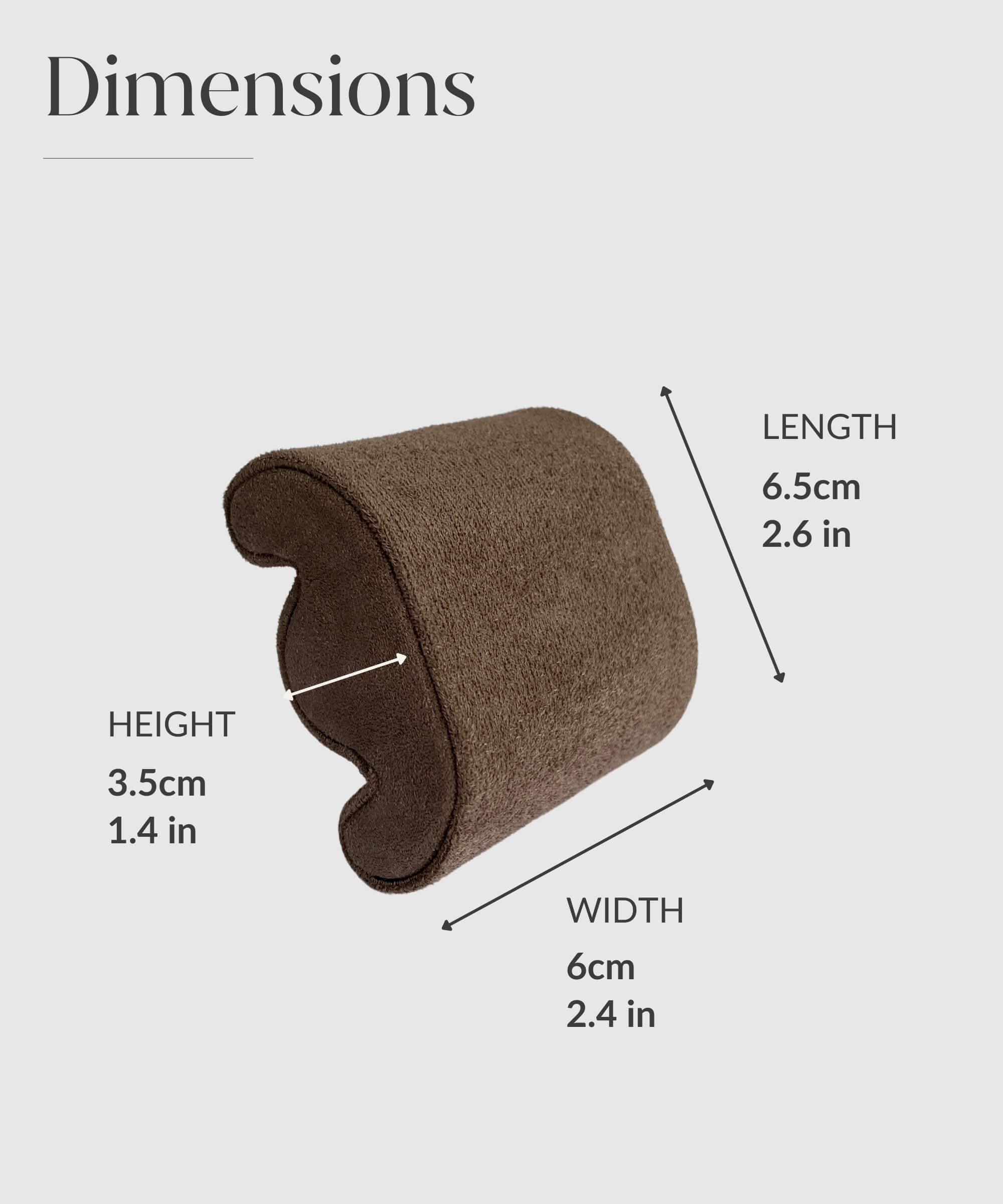 A diagram showing the dimensions of TAWBURY Fraser Replacement Watch Case Pillows - X-Small - Brown/Grey.