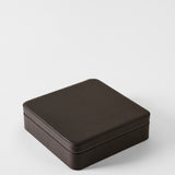 A square, brown zippered TAWBURY Fraser 12 Watch Case - Espresso Brown.