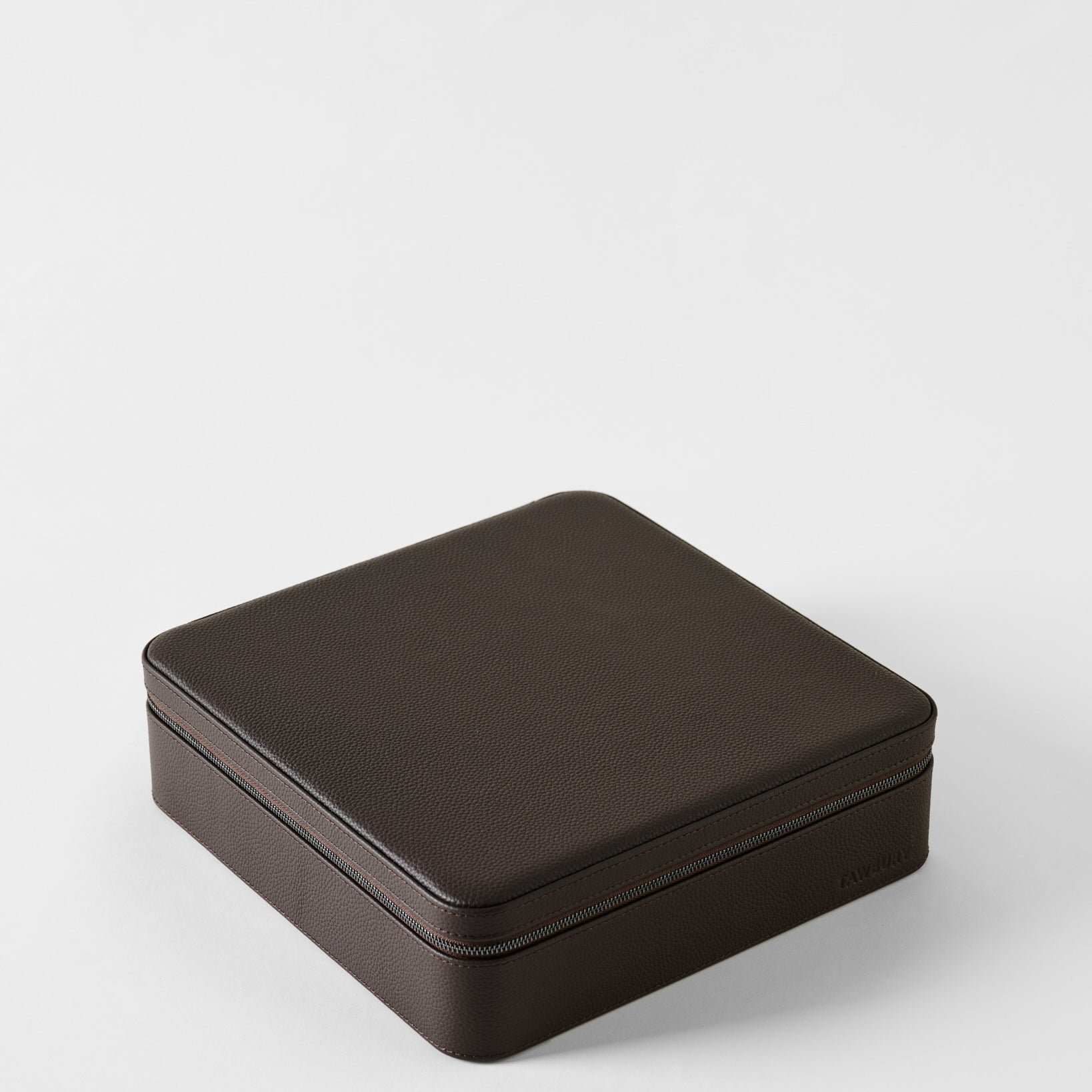 A square, brown zippered TAWBURY Fraser 12 Watch Case - Espresso Brown.