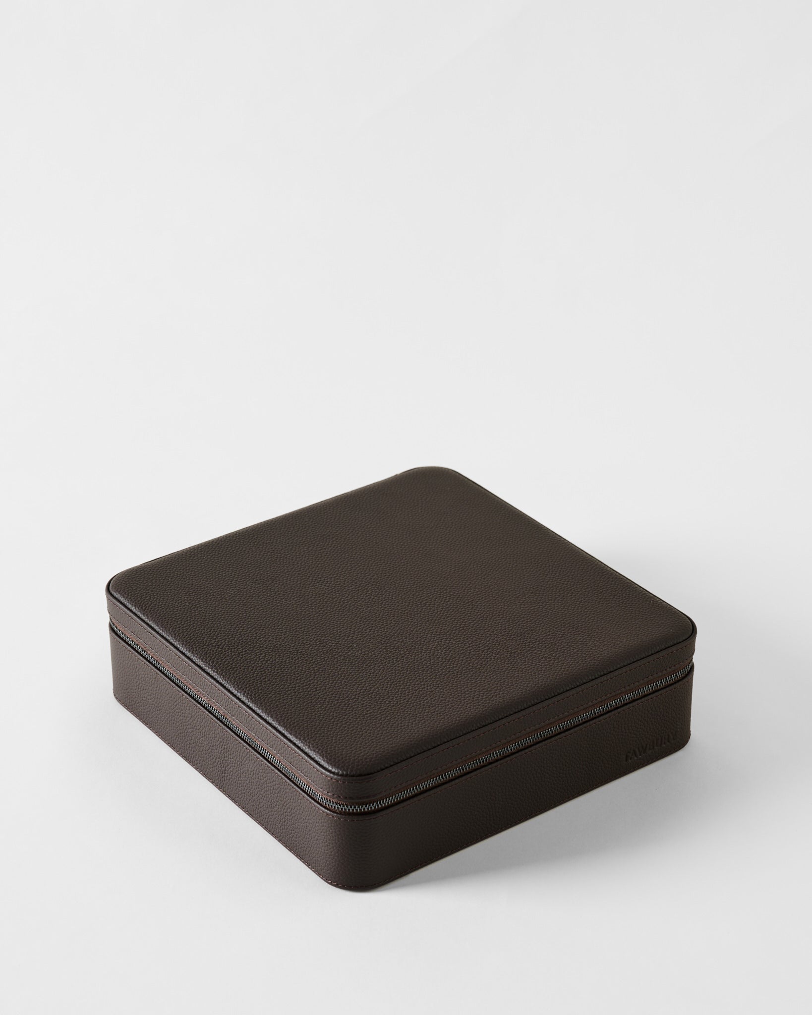 A square, brown zippered TAWBURY Fraser 12 Watch Case - Espresso Brown.