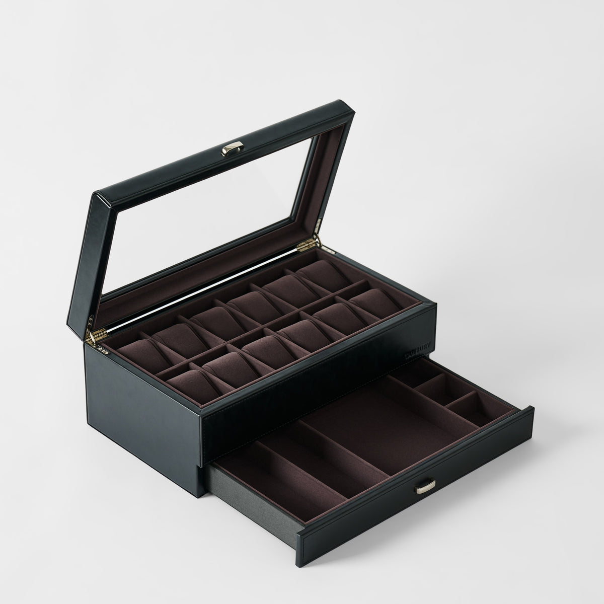 12 Slot Watch Box with Storage (Black) | TAWBURY Bayswater Collection