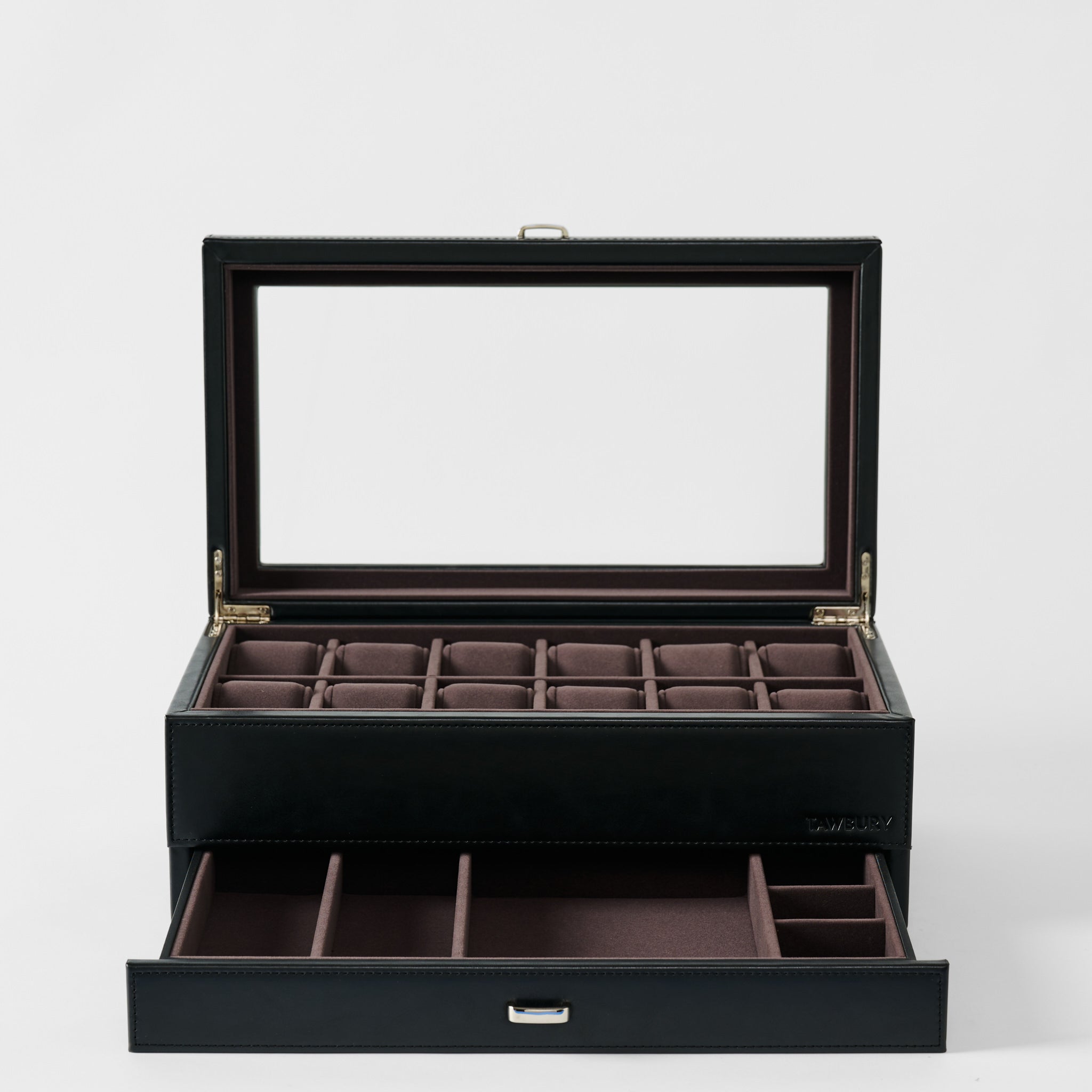 Bayswater 12 Slot Watch Box with Storage - Black/Charcoal