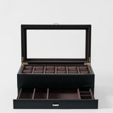 Bayswater 12 Slot Watch Box with Storage - Black/Charcoal