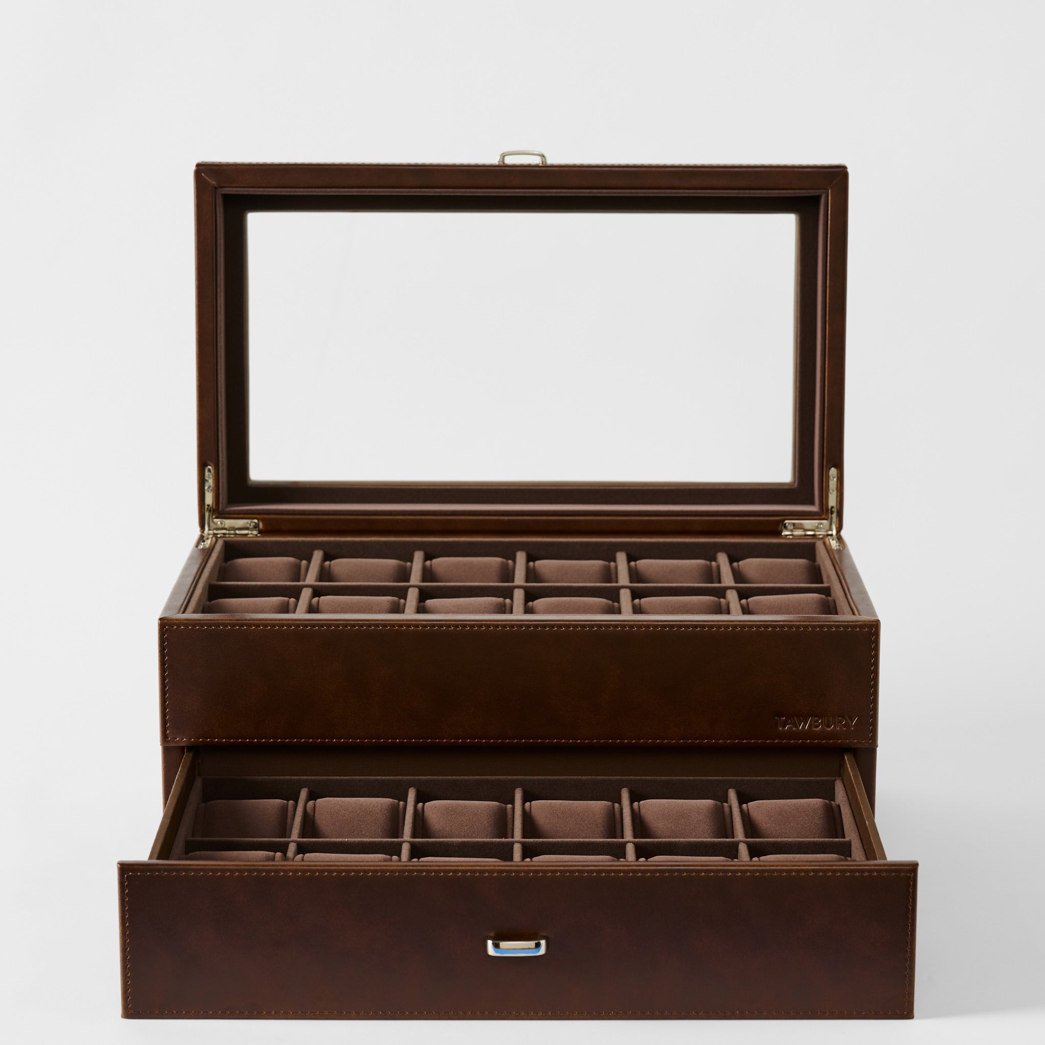 Bayswater 24 Slot Watch Box with Drawer - Brown