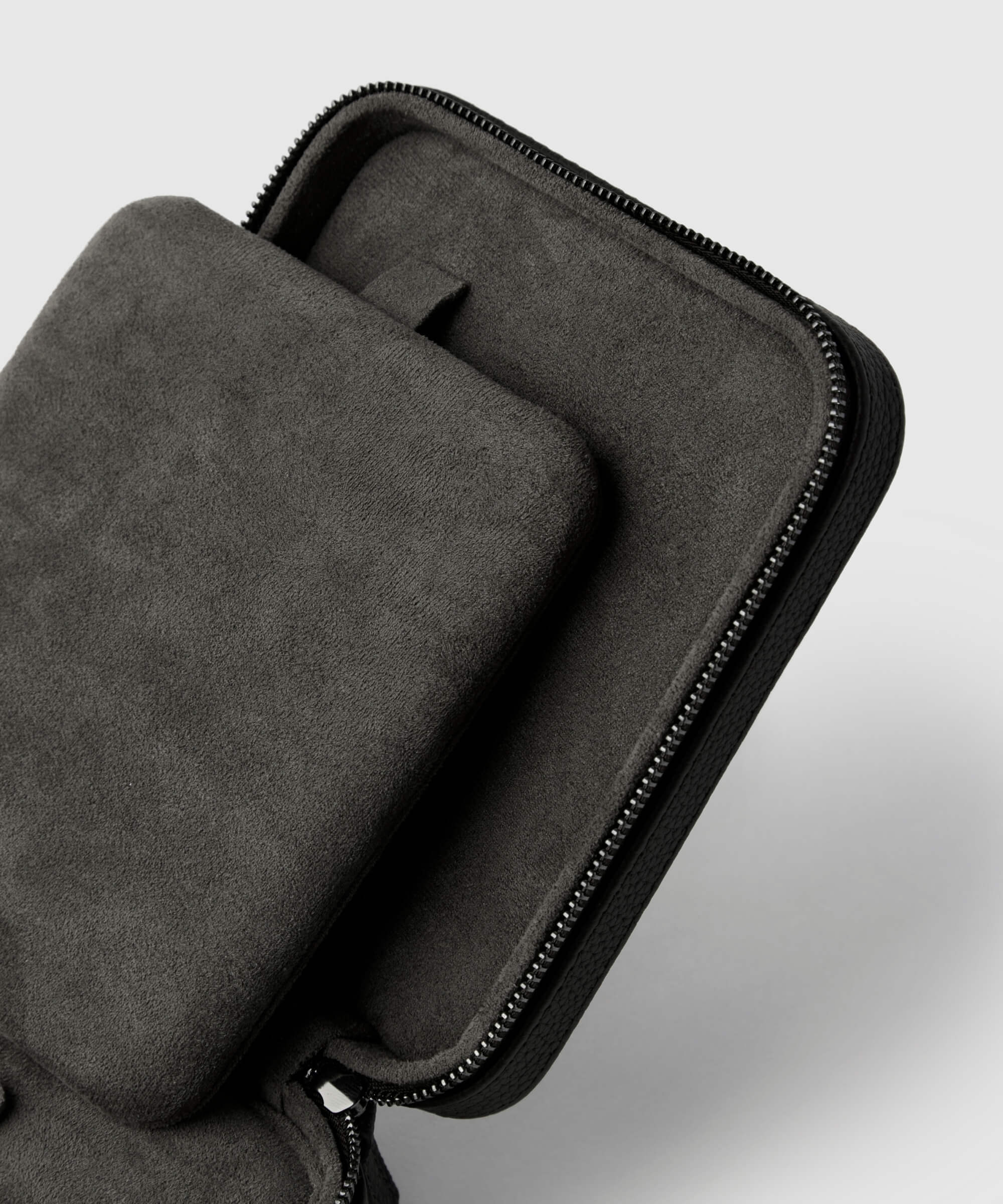 A TAWBURY Fraser 2 Watch Travel Case with Storage - Black, with a zippered compartment, designed for functionality and protection of watches.
