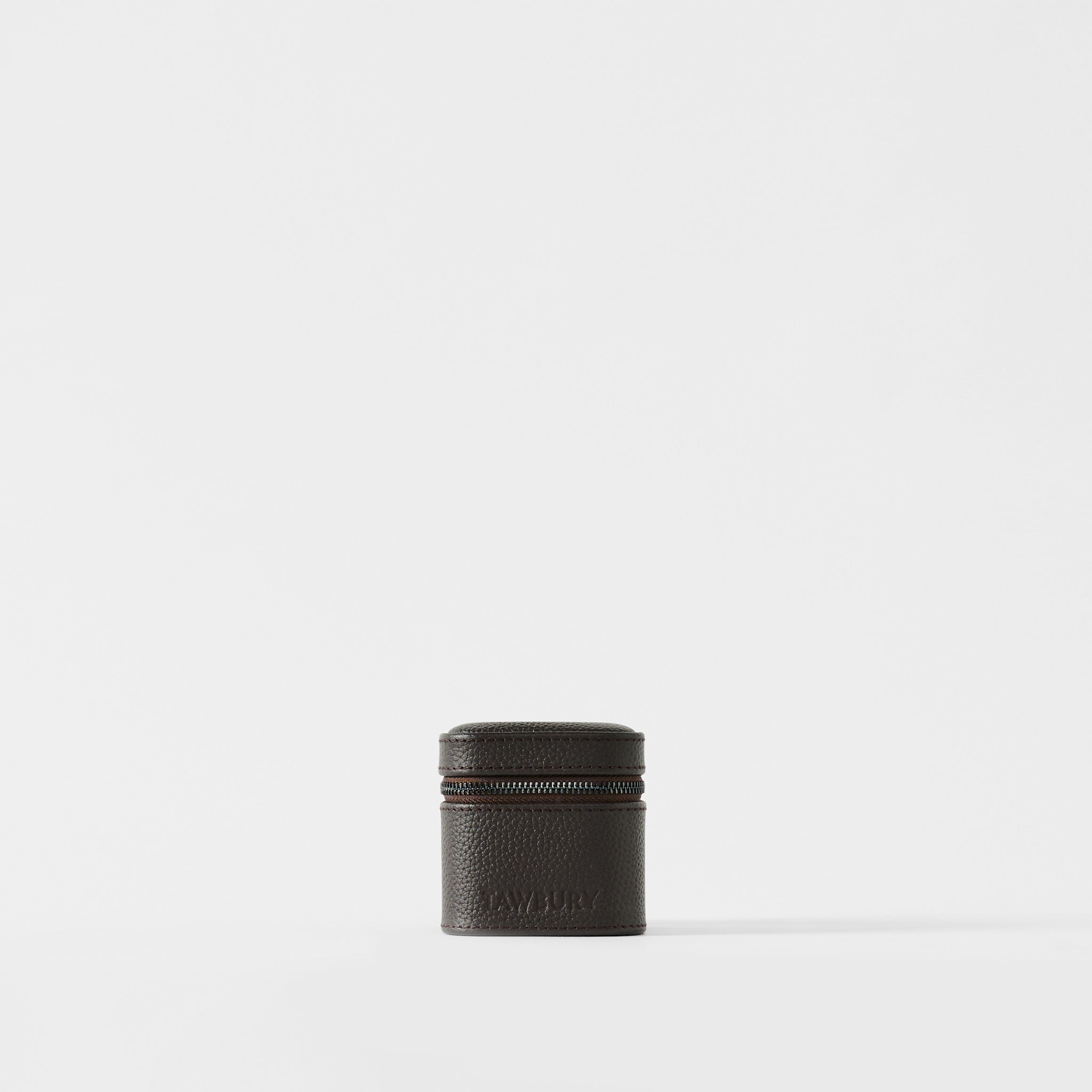 The TAWBURY Fraser 1 Watch Case in Espresso Brown leather, featuring a zipper, is centered against a plain white background.