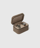A Fraser 2 Watch Travel Case - Taupe by TAWBURY provides protection for two watches, all displayed on a white background.