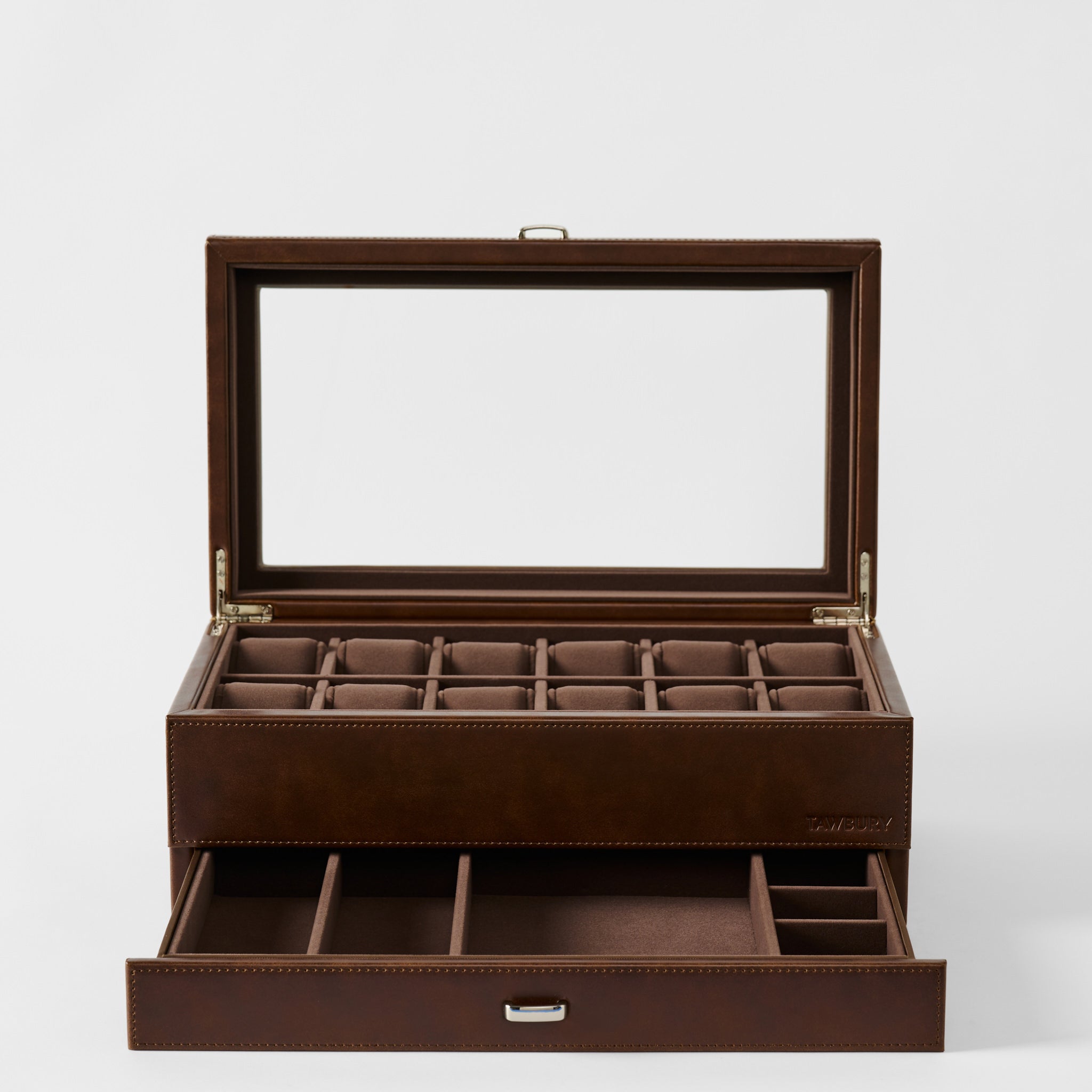 Bayswater 12 Slot Watch Box with Storage - Brown