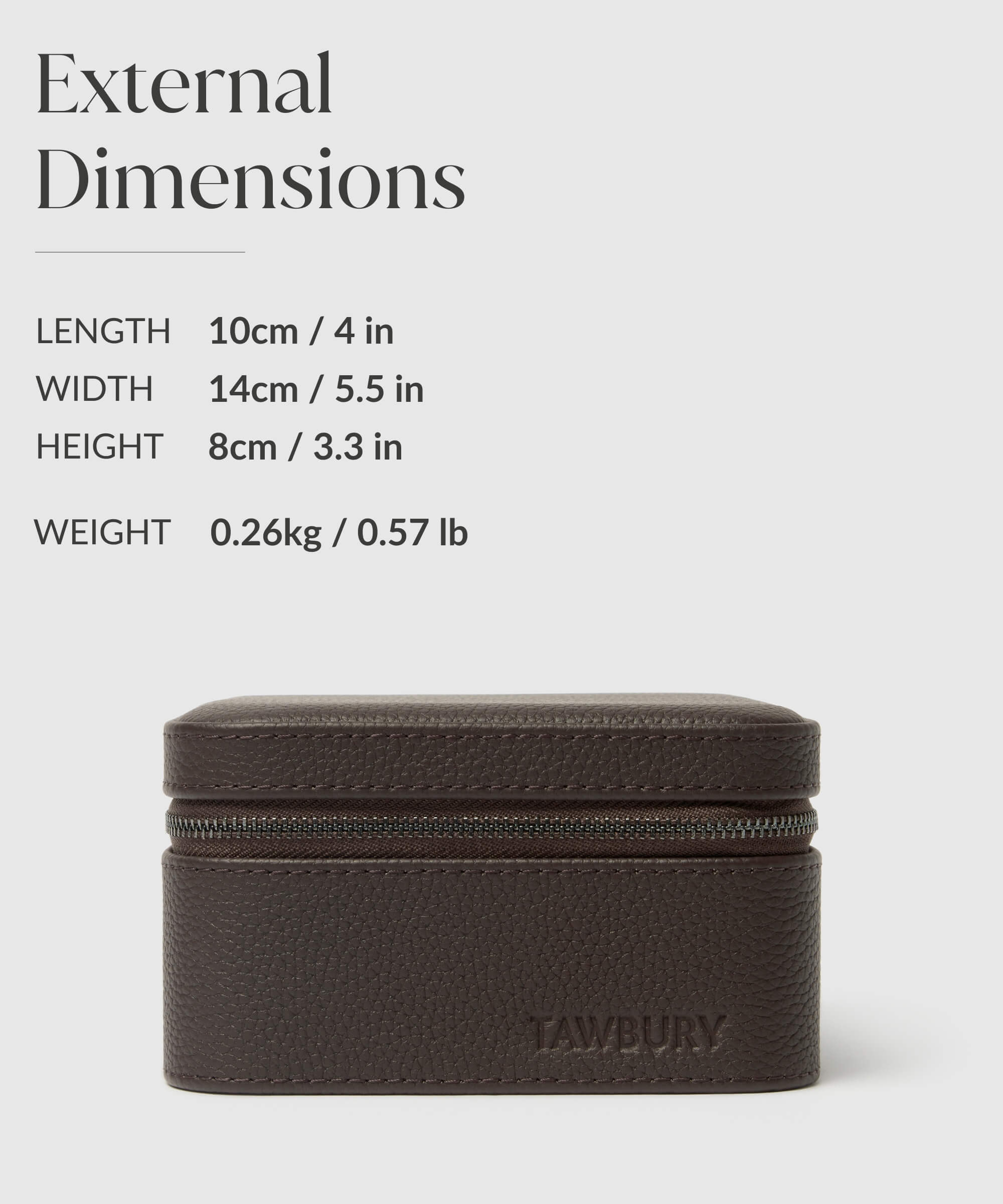 The external dimensions of a Fraser 2 Watch Travel Case - Brown, perfect for travel and watch lovers looking for protection.