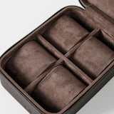 Keep your timepieces safe in the TAWBURY Fraser 4 Watch Case - Brown, featuring four cushioned compartments—ideal for watch storage or as a secure travel case for small accessories.