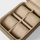 The TAWBURY Fraser 4 Watch Case in taupe features four cushioned compartments, ideal for storing and protecting your watches or small accessories at home or on the go.