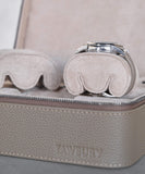 A TAWBURY Fraser 3 Watch Travel Case with Storage - Taupe providing protection for two watches.