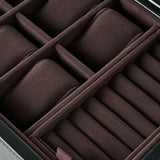 The TAWBURY Bayswater 6 Watch Jewelry Box in Black/Charcoal features velvet-lined, cushioned compartments—perfect for organized watch or jewelry storage.