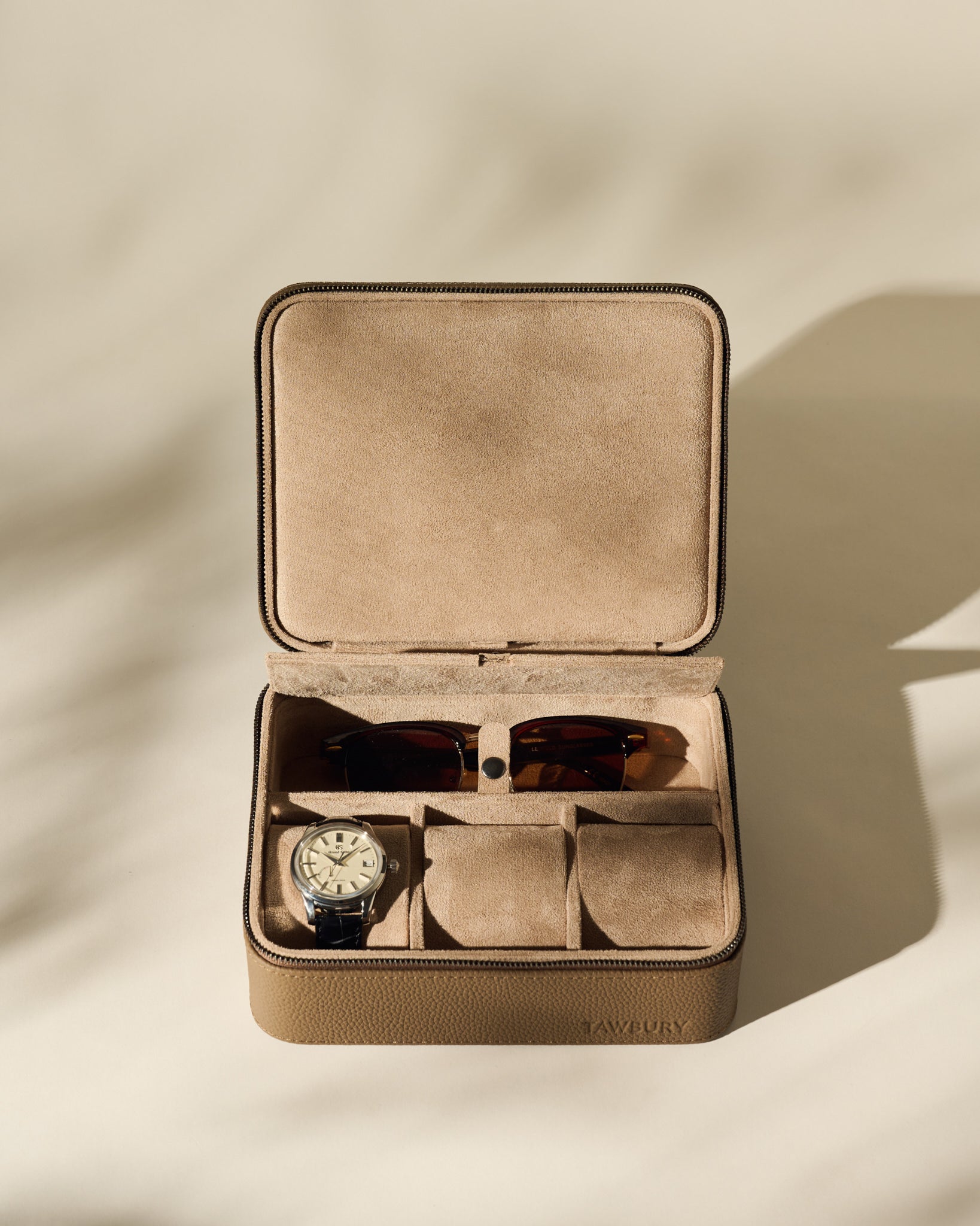 3 Watch Travel Case with Storage | Leather Watch Case Taupe – TAWBURY