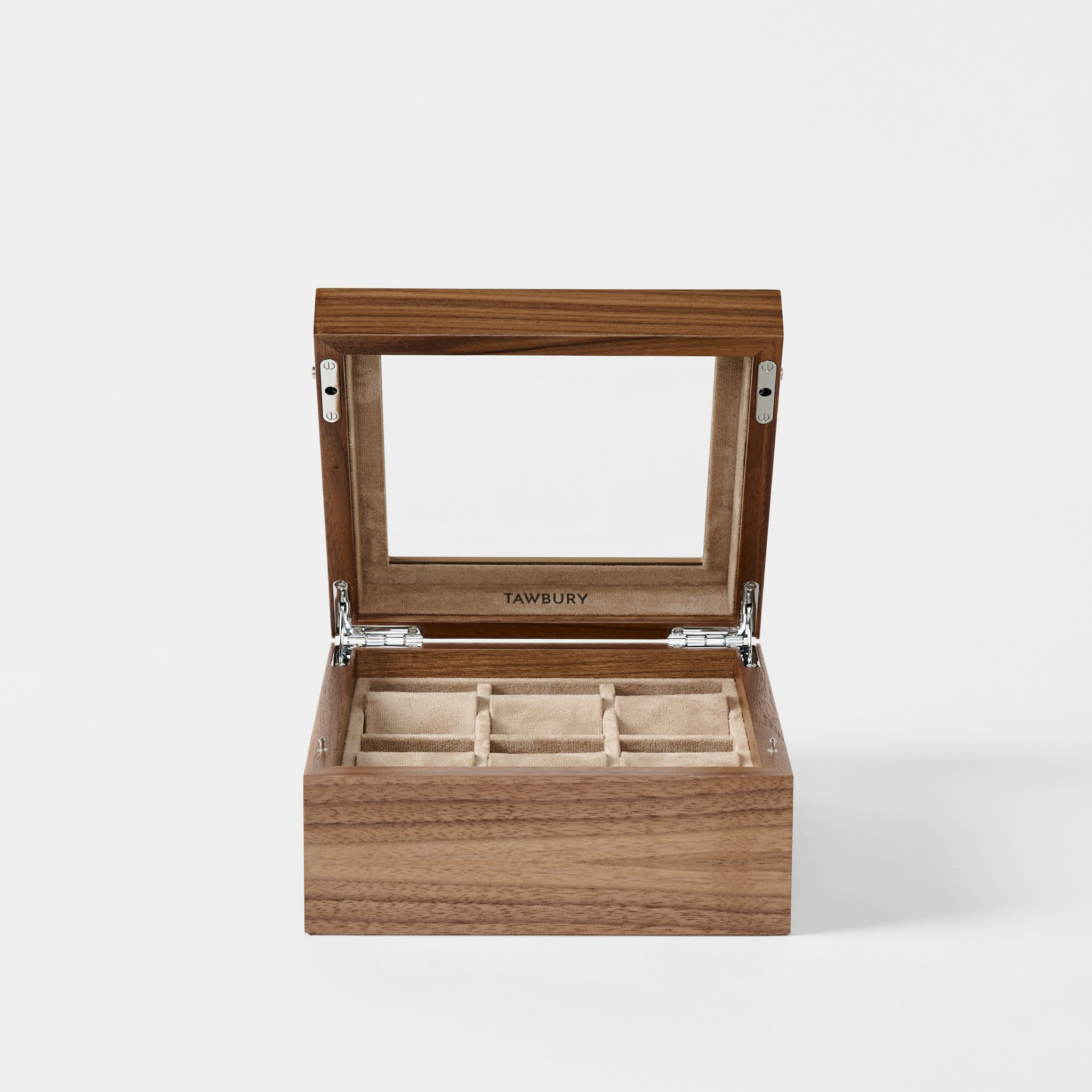 Grove 6 Slot Wooden Watch Box - Light Walnut Wood - Glass Lid