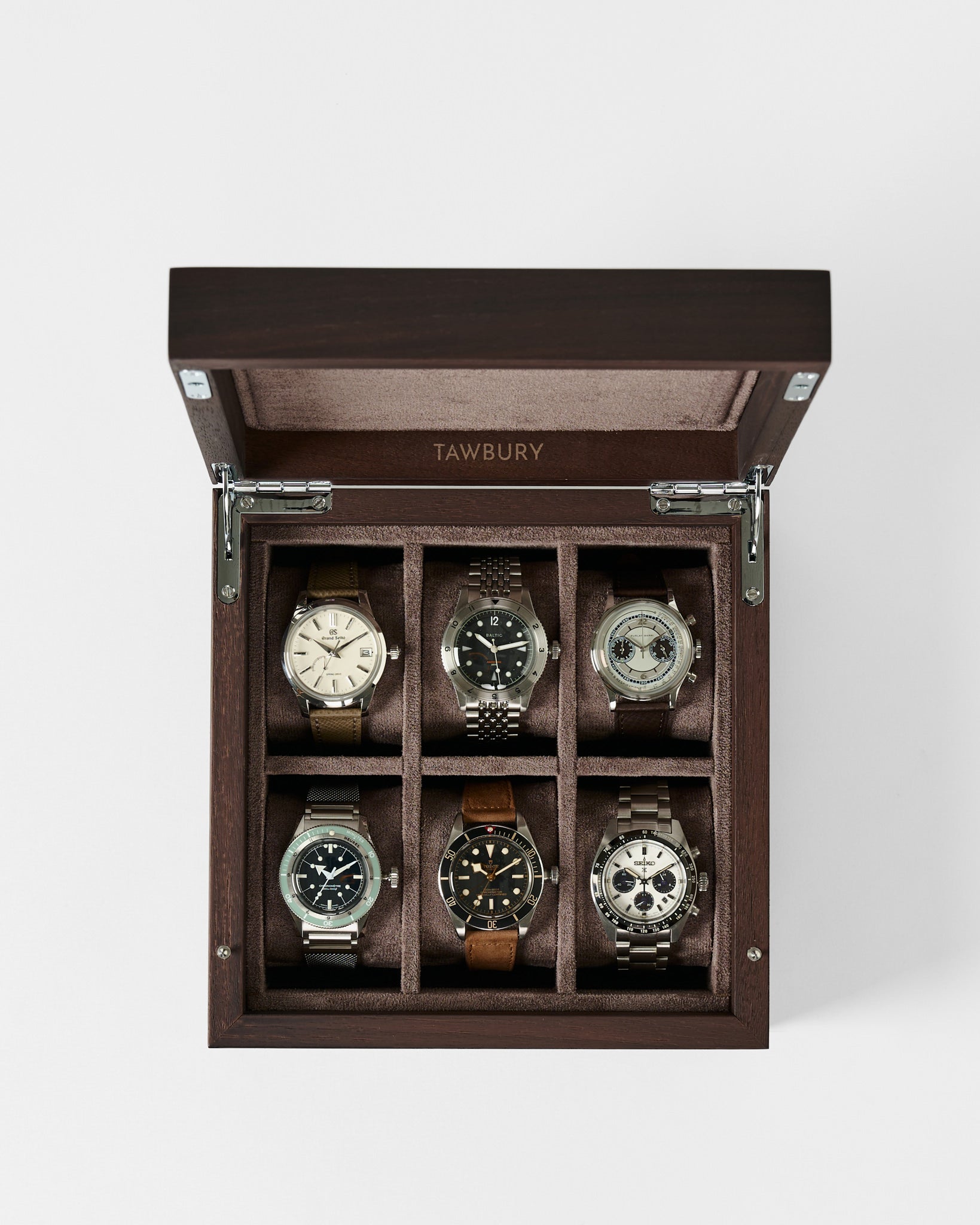 6 Slot Wooden Watch Box with Closed Lid - TAWBURY Grove Collection